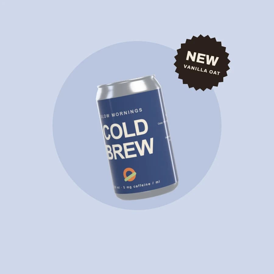 The same post as a vanilla oat can on pale blue
